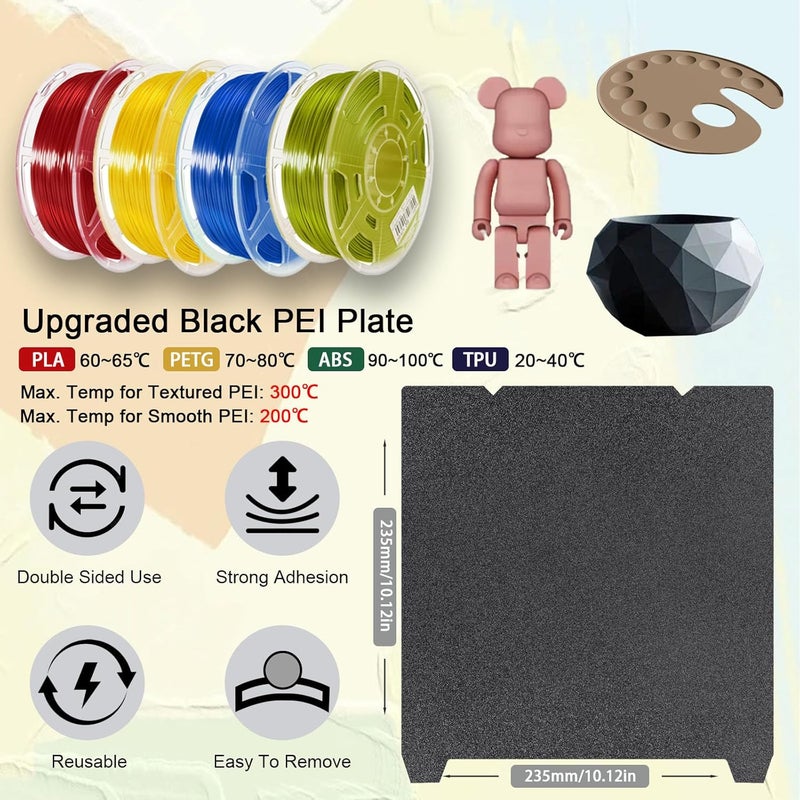 IdeaFormer-3D لوحة بناء PEI ذات الملمس الناعم لطابعة Creality K1/K1C/K1 SE/Ender 3 V3 SE/V3 KE/5 S1/S1/Pro، سرير فولاذي مرن 235x235mm لمنصة الطباعة ثلاثية الأبعاد - Image 4